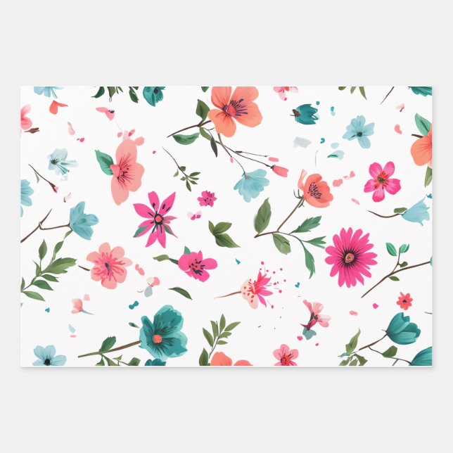 Vibrierende Blumenmuster Art Geschenkpapier Set (Vorderseite)