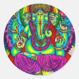 Vibrierende bunte Ganesh Malerei Runder Aufkleber