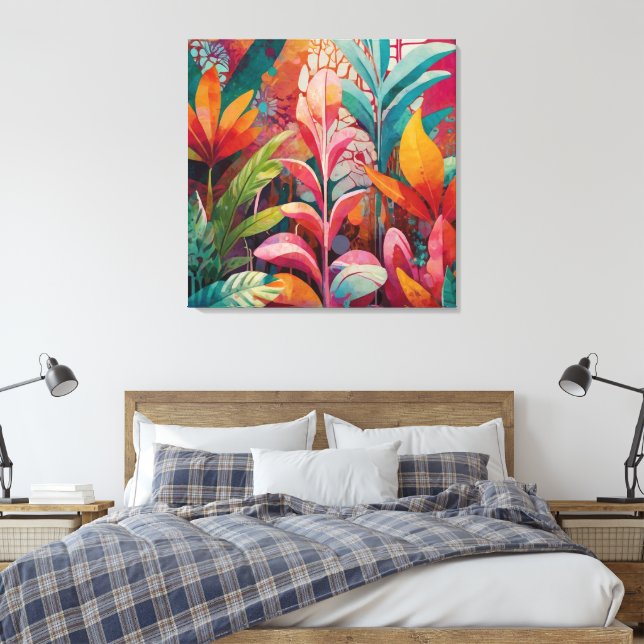 Vibrierende, florale Akrylenkultur - reich, farben Leinwanddruck (Insitu (Schlafzimmer))