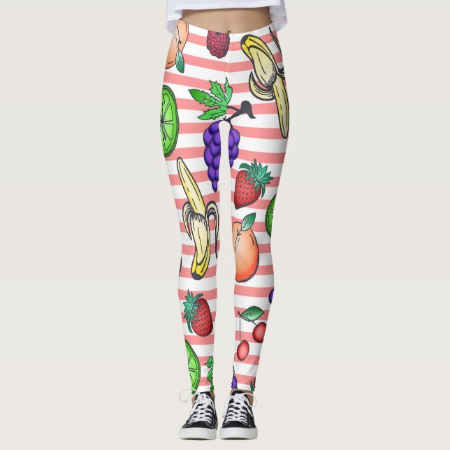 Vibrierende Fruchtcocktail-Illustrationen auf Leggings (Vorderseite)