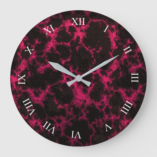 Vibrierende gepunktete rosa und schwarze große wanduhr (Vorderseite)