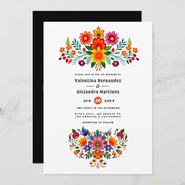 Vibrierende mexikanische Fiesta Floral Wedding Einladung (Vorne/Hinten)