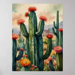 Vibrierende mexikanische Kakteen Art Print Poster