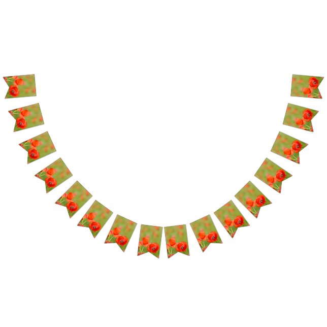 Vibrierende Mohnblumen auf einem Mohnblumengebiet Wimpelkette (Alle)