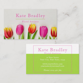 Vibrierende Pink & Green Tulip Blume Visitenkarte