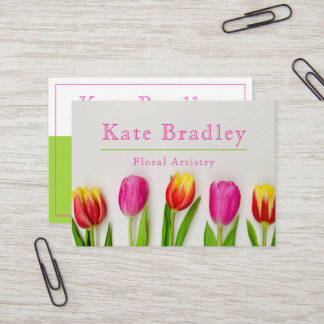 Vibrierende Pink & Green Tulip Blume Visitenkarte