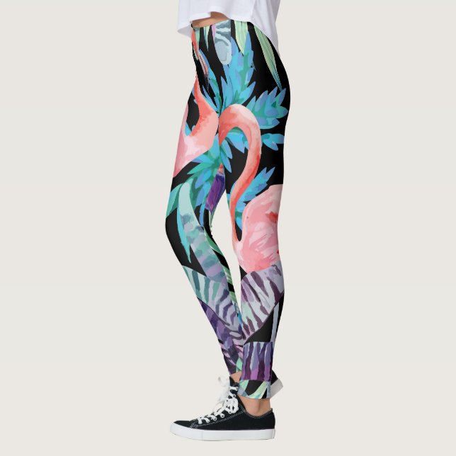 Vibrierende, rosa Flamingodruck-Leggings Leggings (Links)