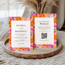 Vibrierende Rosa- und Orangefarbene Blumenhochzeit Einladung