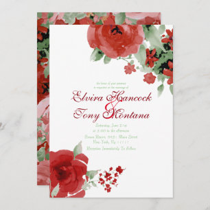 Vibrierende rote Watercolor-Rose, Wedding Einladung