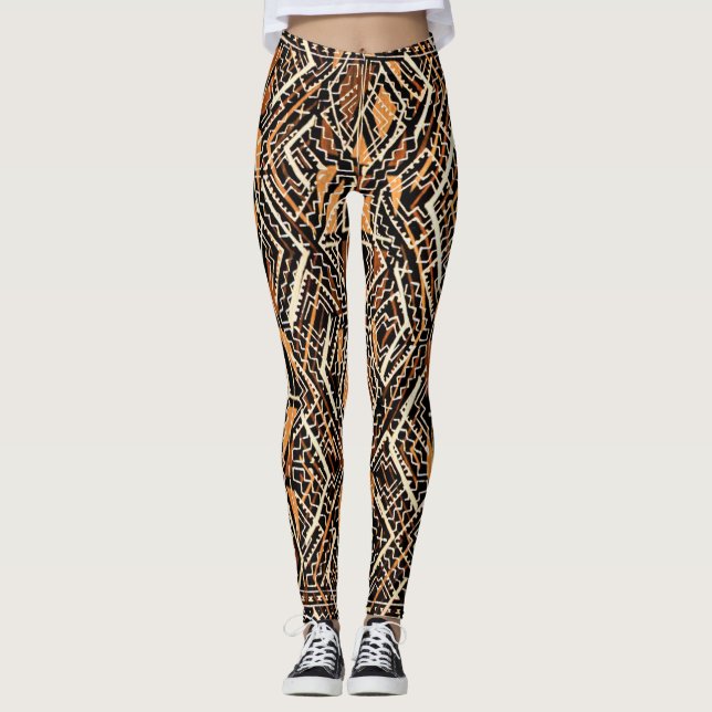 Vibrierender afrikanischer Schlamm-Stoff Leggings (Vorderseite)