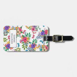 Vibrierender Blumenmuster-Weiß-Hintergrund Gepäckanhänger
