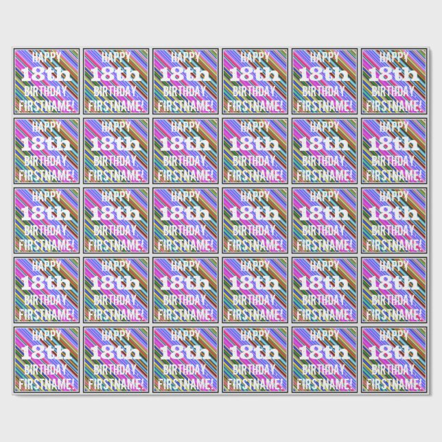 Vibrierender, bunter 18. Geburtstag + Geschenkpapier (Flach)