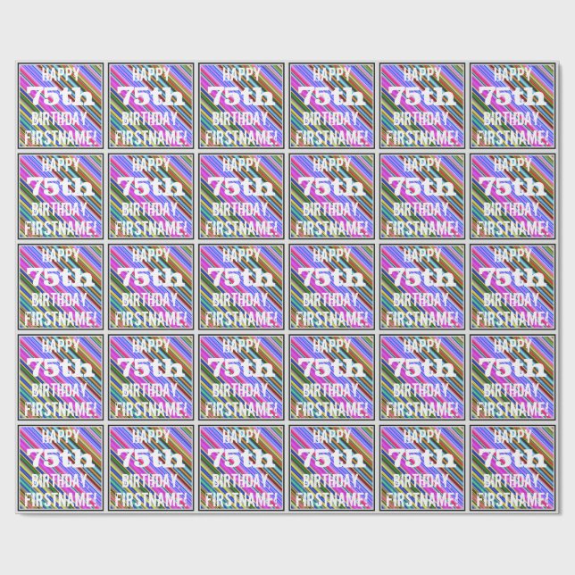 Vibrierender, bunter 75. Geburtstag + Geschenkpapier (Flach)