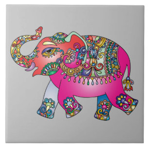 Vibrierender FarbMandala-Elefant Fliese