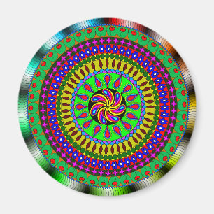 Vibrierender lila, grüner, roter Mandala-Magnet Magnet