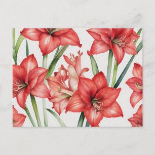 Vibrierendes Amaryllis Wasserfarben-Muster in Rot Postkarte