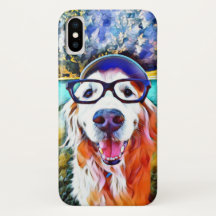 Vibrierendes goldener Retriever-Nerd-Glas-Malen