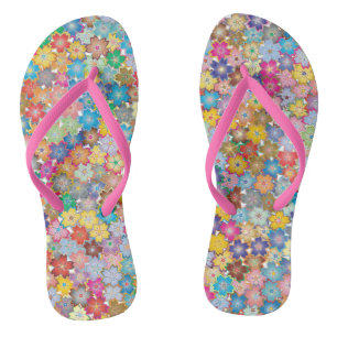 Vibrierendes Muster Sechzigerjahre der Power-Blume Flip Flops