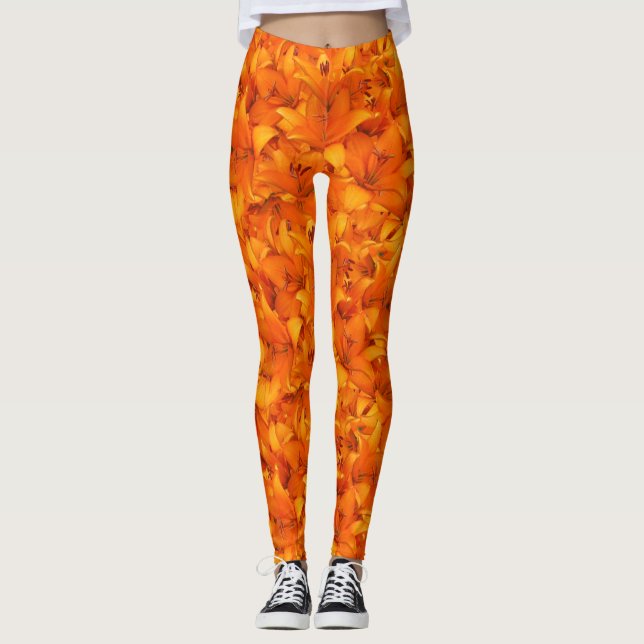 Vibrierendes orange Garten-Lilien-mit BlumenFoto Leggings (Vorderseite)