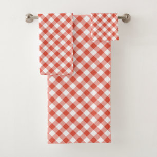 Vibrierendes orange und weißer Gingham-kariertes Badhandtuch Set