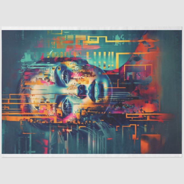 Vibrig Abstraktes Chaotic Portrait Lady Decoupage Seidenpapier (Vorderseite)