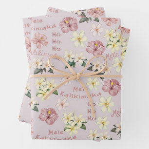Vibtage Plumeria und Hibiskus Mele Kalikimaka Geschenkpapier Set