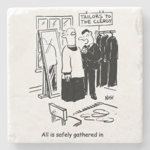 Vicar hat einen Cassock Fitting Church Cartoon Steinuntersetzer