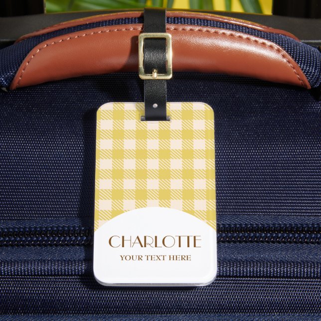 Vichy-Gingham-Bauer Gepäckanhänger (Vorderseite Insitu 2)