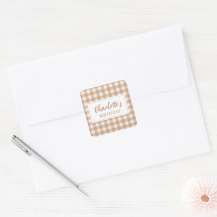 Vichy Vintag braun-beige-Gingham kariert Quadratischer Aufkleber