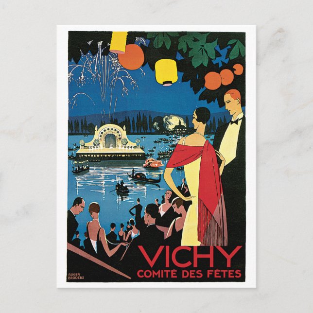 Vichy Vintag French Travel Poster Postkarte (Vorderseite)
