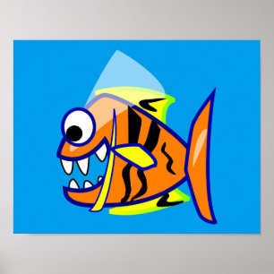 VICIOUS CARTOON FUNNY PIRANHA FISH SEA LOGO GRAPHI POSTER