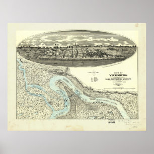 Vicksburg Mississippi 1863 Antike Panoramakarte Poster