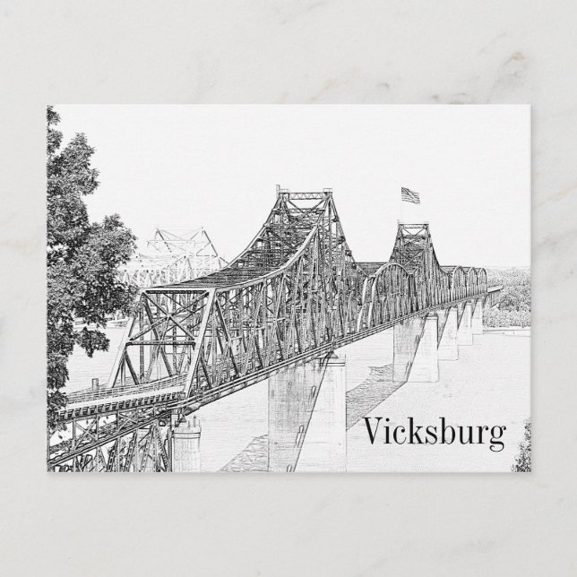 Vicksburg, Mississippi Brücke Sketch Kunst, Dichtu Postkarte (Vorderseite)