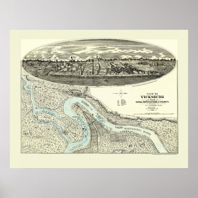 Vicksburg, MS Panoramic Map - 1863 Poster (Vorne)