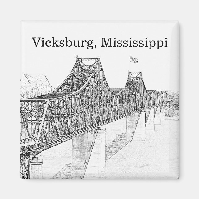 Vicksburg MS River Bridge Black & White Sketch Magnet (Vorne)