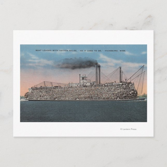 Vicksburg, MS - View of Boat with Cotton Onboard Postkarte (Vorderseite)