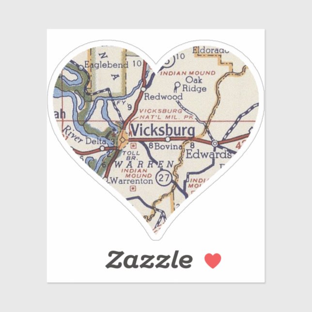 Vicksburg MS Vintage Karte Aufkleber (Blatt)