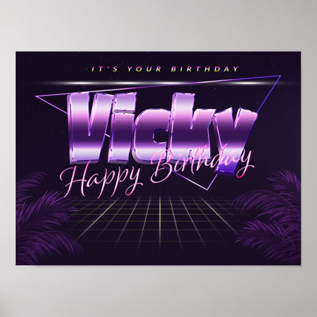 Vicky Name Vorname lila retro Poster Geburtstag (Vorne)