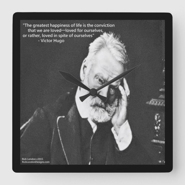 Victor Hugo & Happiness Quote Square Wall Clock Quadratische Wanduhr (Vorderseite)