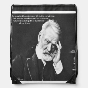 Victor Hugo & Happiness Quote Zeichenketten-Backpa Turnbeutel