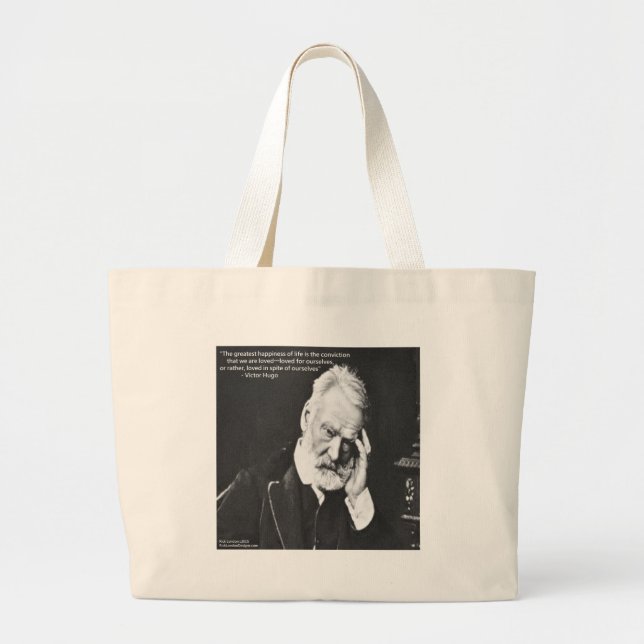 Victor Hugo & Happiness Zitat Geschenke T-Shirts e Jumbo Stoffbeutel (Vorne)