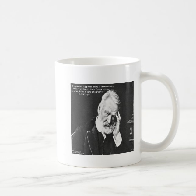Victor Hugo & Happiness Zitat Geschenke T-Shirts e Kaffeetasse (Rechts)