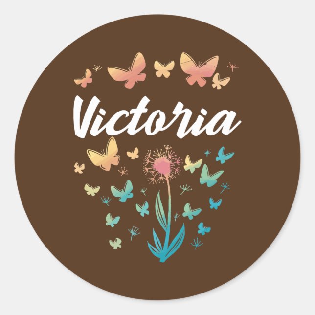 Victoria Birthday Sister Butterfly Dandelion Name Runder Aufkleber (Vorderseite)