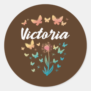 Victoria Birthday Sister Butterfly Dandelion Name Runder Aufkleber