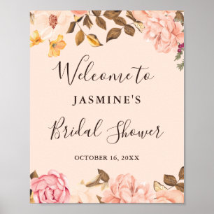 Victoria Blush Gold Floral Brautparty Sign Poster