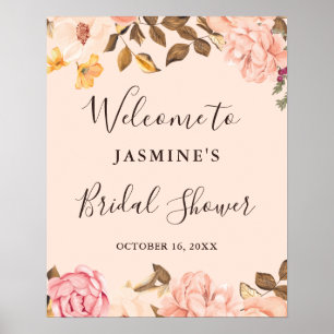 Victoria Blush Gold Floral Brautparty Sign Poster