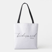 Victoria Bridesmaid Script Black Straps Tote Bag