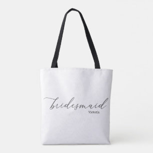 Victoria Bridesmaid Script Black Straps Tote Bag