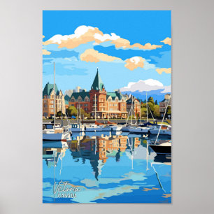 Victoria Canada Art Vintage Travel Illustration Poster