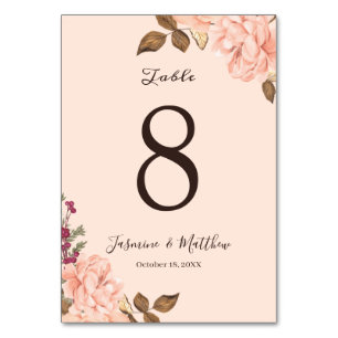 Victoria erröten Rosenwatercolor-Blumenhochzeit Tischnummer